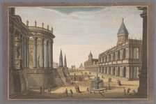 View of the Temple of Vesta, the Pyramid of Cestius and other buildings in Rome, 1745-1794. Creator: Anon.