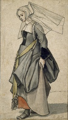 Figure of a young Englishwoman in contemporary dress, 1532-1543. Artist: Hans Holbein the Younger.