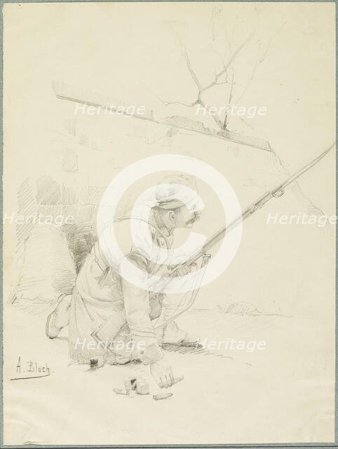 Wounded Soldier Loading his Rifle, c. 1897. Creator: Alexandre Bloch.