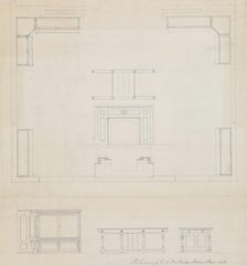 Library for R.A. McCurdy, Morris Plaines, New Jersey, Elevations of Mantel and Furniture, c. 1869. Creator: Peter Bonnett Wight.