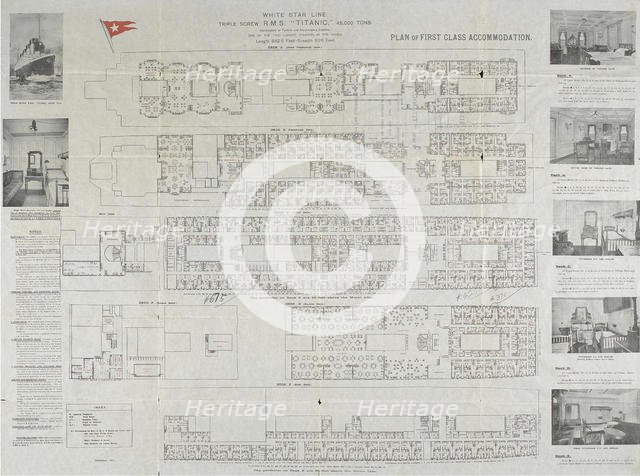 Titanic first class deck plan, 1911. Artist: Anonymous  