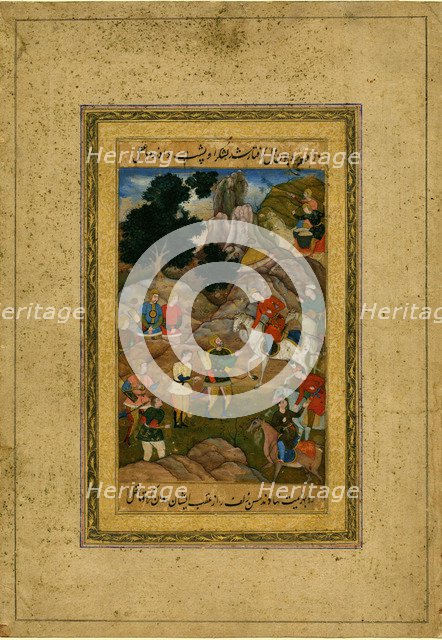 Captive youth being brought before a mounted prince, c. 1605. Artist: Indian Art  