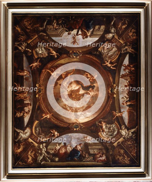 Justice ensures peace and protects the arts, c1688. Creator: Bon Boullogne.