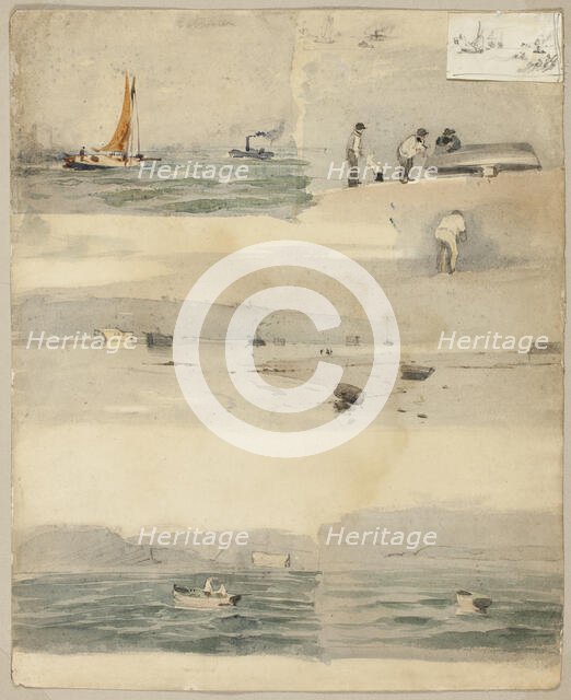 Sketches of Marine Scenes (recto); Two Sketches: Beside Stormy Coast, Cloudy Seascape, 1852/83... Creator: Edouard Manet.
