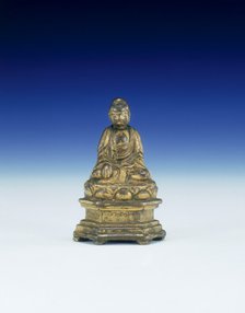 Dated gilt-bronze seated Buddha on a plinth, Hongwu period, early Ming dynasty, China, 1398. Artist: Unknown