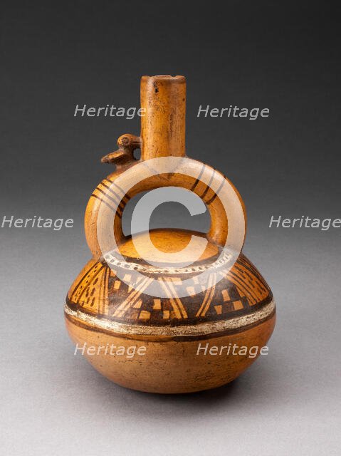 Stirrup Spout Vessel with Textile-like Pattern on Shoulder, A.D. 1200/1470. Creator: Unknown.