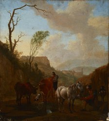 Landscape with Shepherds and Cattle at the Watering Place, 1st half of 18th century. Creator: Unknown.