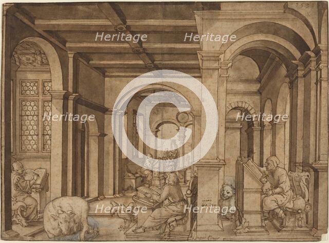 Four Evangelists in a Scriptorium, 1539. Creator: Master I.K..