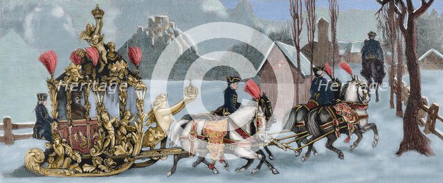 King Ludwig II of Bavaria travelling in a sleigh, 1886.  Creator: Unknown.