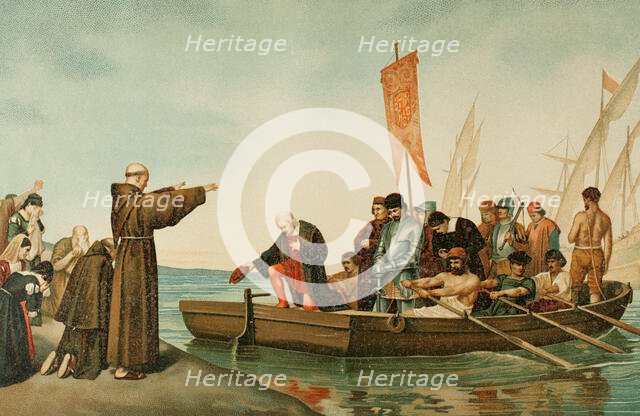 Departure of Columbus from the Port of Moguer on August 3, 1492, (1890), 1890.  Creator: Unknown.