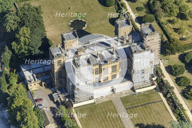 Hardwick Hall under scaffolding, Derbyshire, 2022. Creator: Emma Trevarthen.