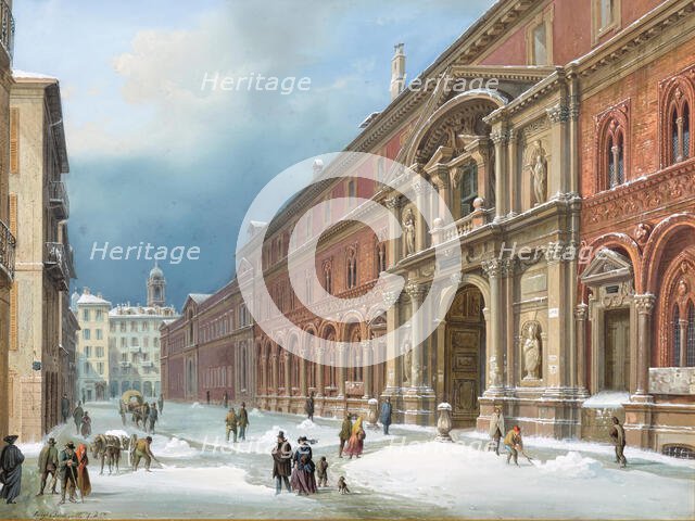 Milan, a view of the university in winter, . Creator: Bartezzati; Luigi (1820-1905).
