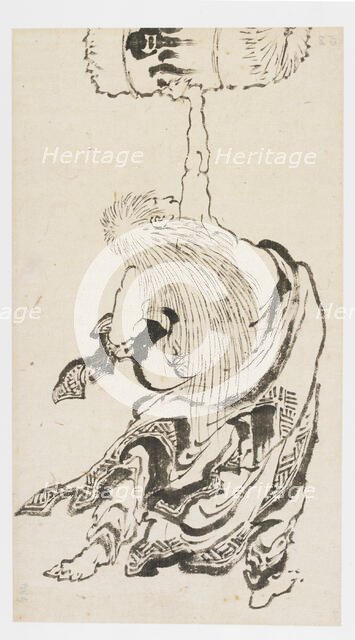 Shojo Lifting a Sake Keg, Edo period, ca. 1840s. Creator: Hokusai.