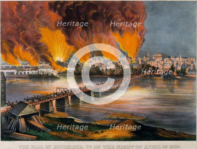 The Fall of Richmond, Virginia, on the Night of April 2nd, 1865, 1865., 1865. Creators: Nathaniel Currier, James Merritt Ives, Currier and Ives.