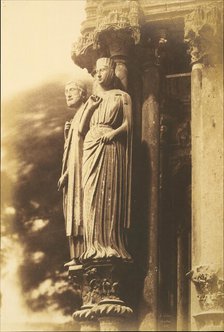 [Large Figures on the North Porch, Chartres Cathedral], 1852. Creator: Henri Le Secq.
