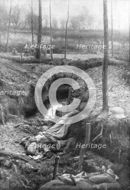 Dead German soldier, Plessis-de-Roye, Picardy, France, 30th March 1918. Artist: Unknown
