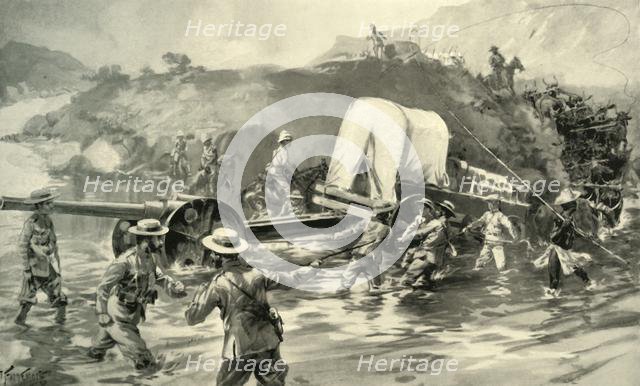 'Taking the 4.7 Naval Gun Across The Tugela', 1900. Creator: Joseph Finnemore.