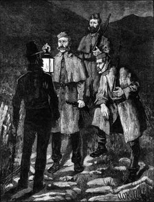 The State of Ireland: police patrol challenging a suspected person, 1881. Creator: Unknown.