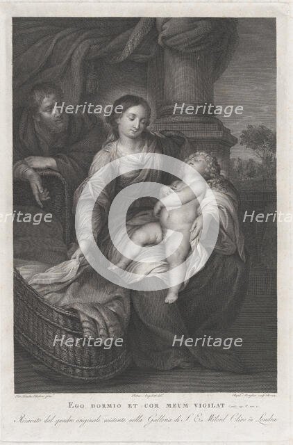 The Holy Family, with the Christ child asleep in the Virgin's lap, ca. 1778-86. Creators: Raphael Morghen, Pietro Angeletti.