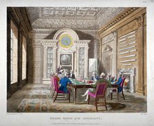 Boardroom of the Admiralty with a meeting in progress, Whitehall, Westminster, London, 1808. Artist: Augustus Charles Pugin