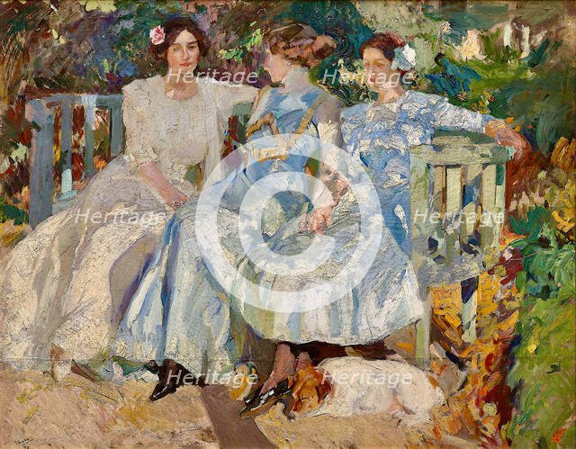 Mi mujer y mis hijas en el jardín (My Wife And Daughters In The Garden), 1910. Creator: Sorolla y Bastida; Joaquín (1863-1923).