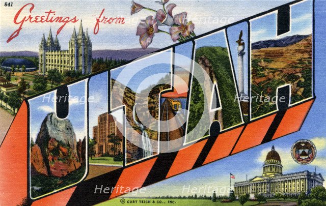 'Greetings from Utah', postcard, 1941. Artist: Unknown