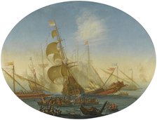 A naval battle between Turks and Christians. Artist: Grevenbroeck, Orazio (1670-1730)