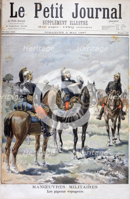 French military manoeuvres: using carrier pigeons to communicate, 1897. Creator: Oswaldo Tofani.