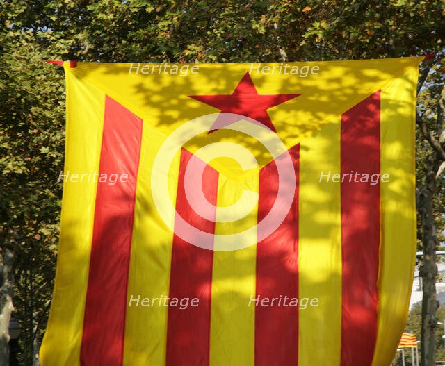Starred flag (Estelada), National Day of Catalonia, Barcelona, 11-09-2014. Creator: LTL.