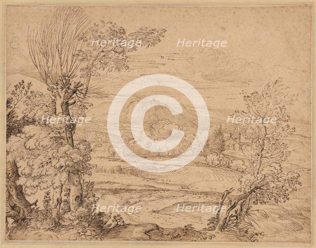 Landscape with a River and Aqueduct, mid 1600s. Creator: Giovanni Francesco Grimaldi (Italian, 1606-1680).