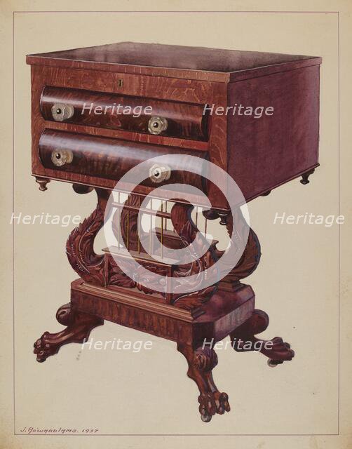 Table - Double Lyre Base, 1937. Creator: J. Howard Iams.