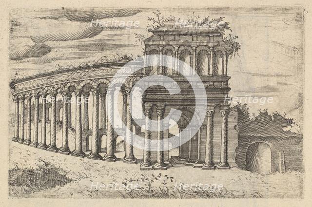 The Amphitheater in Bordeaux [Teatrum Bordeos; Transitorium Caesaris], from the series 'Ru..., 1554. Creator: Lambert Suavius.