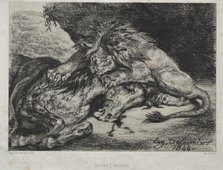 Lion Devouring a Horse, 1844. Creator: Eugène Delacroix (French, 1798-1863); Bertauts.