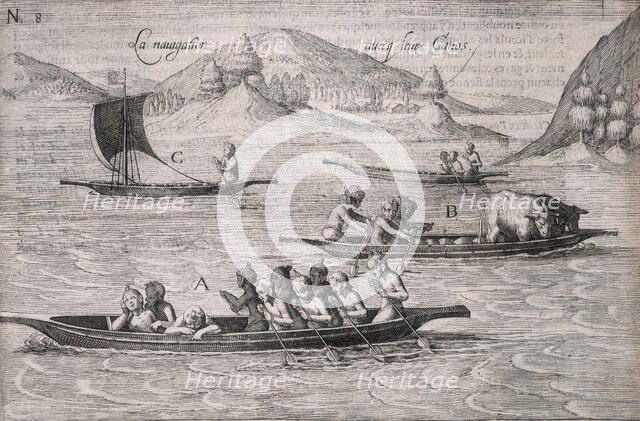 People paddling a canoe, 1605. Creator: Unknown.