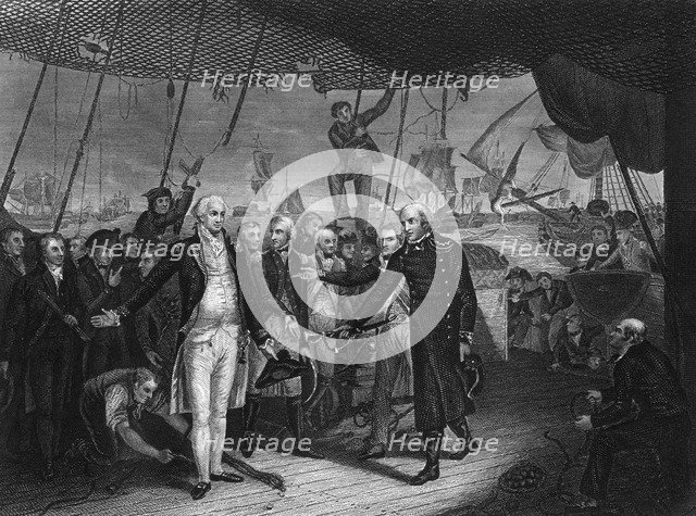 Admiral de Winter resigning his sword on board the 'Venerable', 11 October 1797 (c1857).Artist: H Lemon