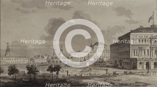 Moscow Kremlin before the construction of the Grand Kremlin Palace, 1817. Artist: Vorobyev, Maxim Nikiphorovich (1787-1855)