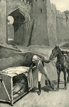 'Roberts Finds Nicholson Mortally Wounded Under the Walls of Delhi', (1901).  Creator: Sidney E Paget.