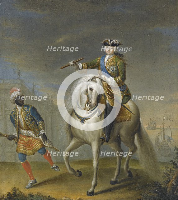 Empress Elisabeth (1709-1762) with a Arab boy. Artist: Grooth, Georg-Christoph (1716-1749)