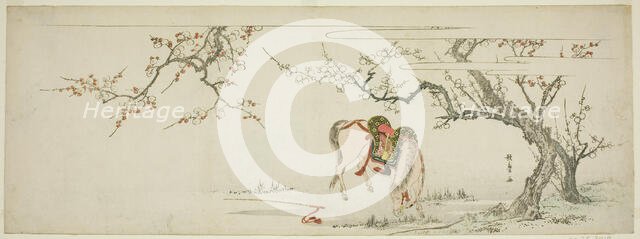 Horse beneath a Flowering Plum Tree, Japan, c. 1797/99. Creator: Kitagawa Utamaro.