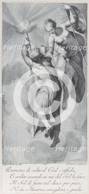 Minerva assisting Prometheus as he attempts to scale the heavens, 1756. Creators: Bartolomeo Crivellari, Gabriel Söderling.