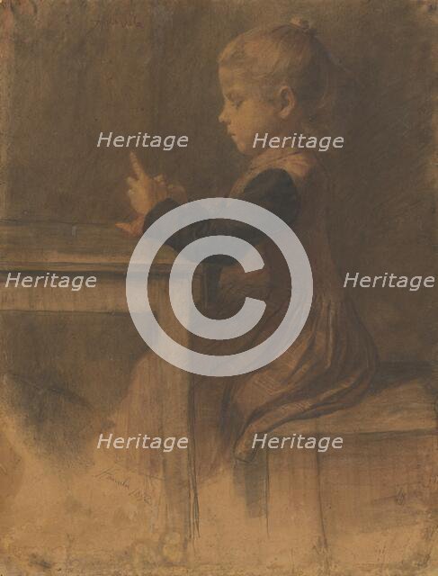 Little girl knitting, 1892. Creator: Jozef Hanula.