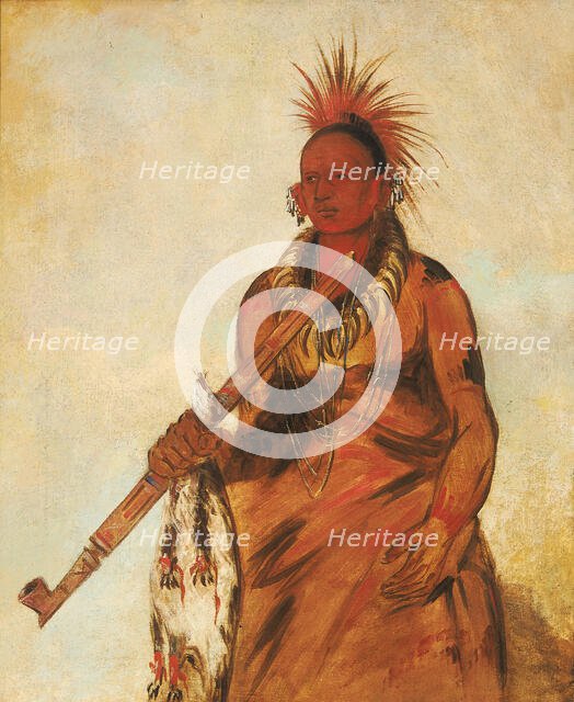 No-o-mún-nee, Walks in the Rain, a Warrior, 1832. Creator: George Catlin.