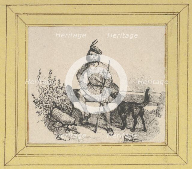 Man sitting with a dog, mid-19th century. Creator: Victor Adam.