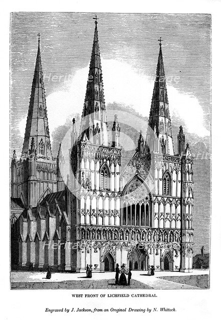West front of Lichfield Cathedral, 1843. Artist: J Jackson