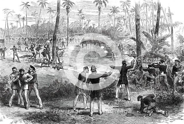 Conflict between the Natives of Samoa and the Crew of H.M.S. Barracouta, 1876. Creator: Unknown.