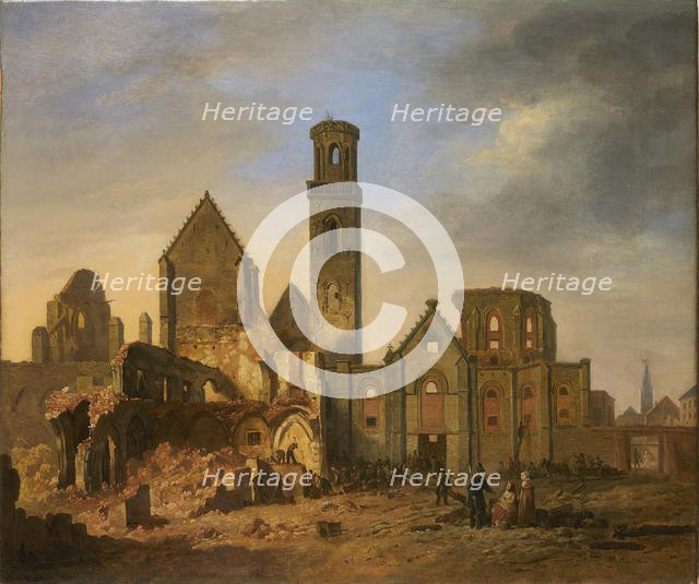 View of St Michael's Abbey in Antwerp after the fire of October 27, 1830, 1830. Creator: Brée, Philippe Jacques van (1786-1871).