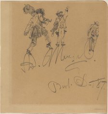Three Hobos on the Artist's Signature, 1887. Creator: Adolph Menzel.