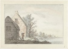 River landscape with some houses, 1779. Creator: G van Bosvelt.