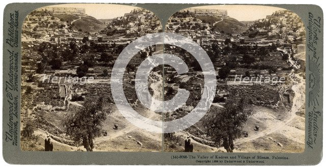 The valley of Kedron and the village of Siloam, outside the wall of Jerusalem, Palestine, 1896.Artist: Underwood & Underwood