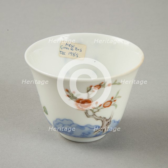 Polychrome and underglaze blue month cup with enamel decoration, 1980s. Artist: Unknown.